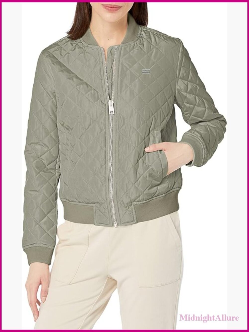 Women's Diamond Quilted Bomber Jacket With Pockets Regular & Plus